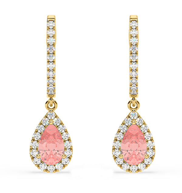 Diana Pink Lab Diamond 1.48ct Pear Halo Drop Earrings in 18K Yellow Gold - Elara Collection